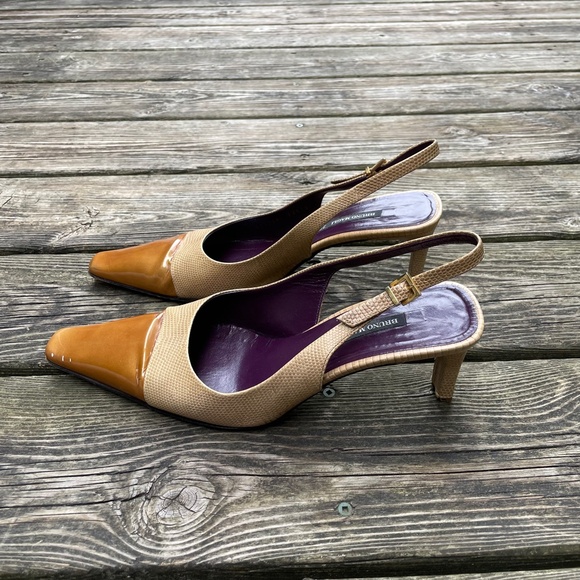 Shoes: Vintage Colour Block Caramel Slingback Heels - Picture 4 of 9